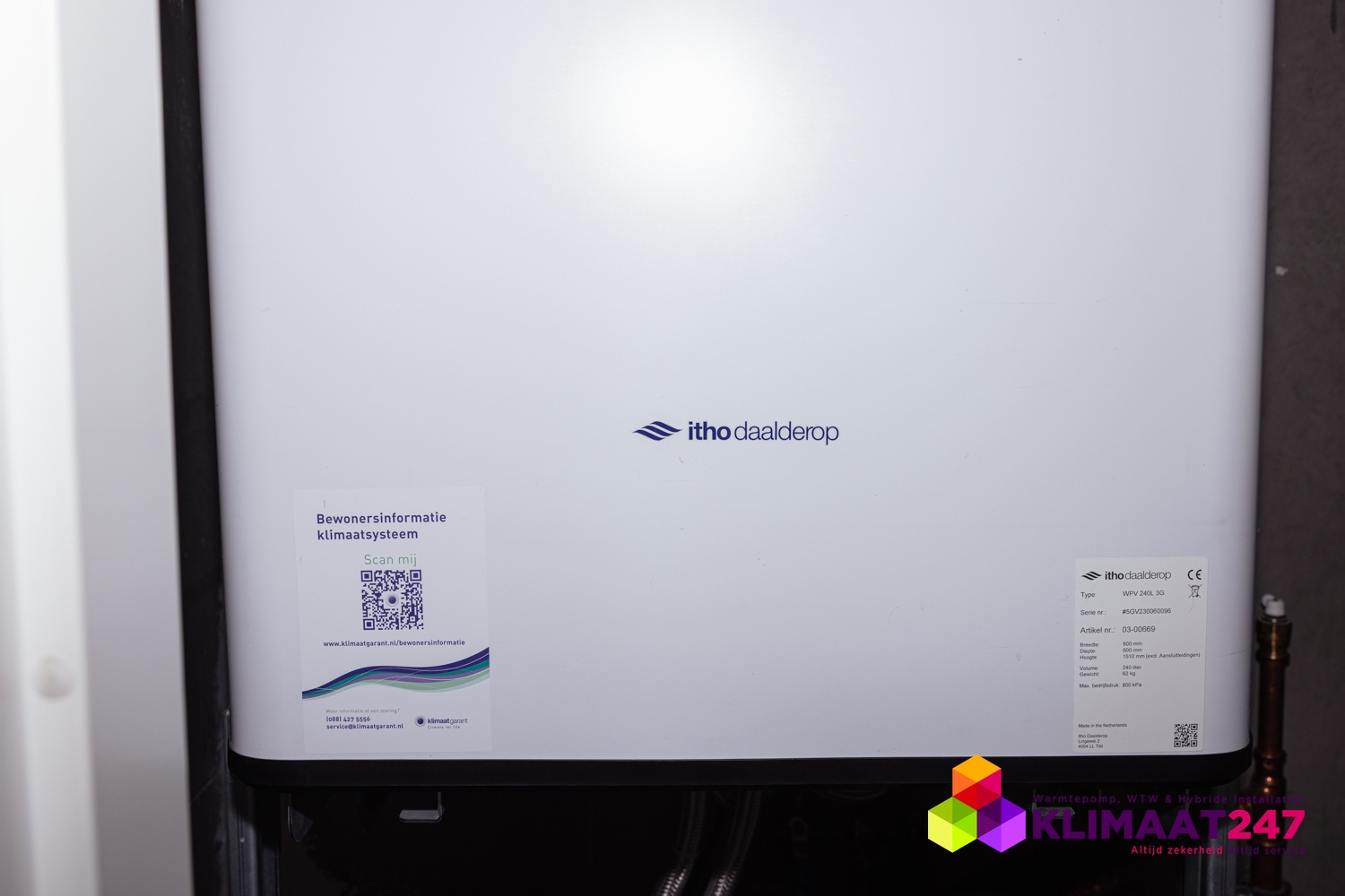 Itho Daalderop WPV 240L boilervat met bewonersinformatie-sticker
